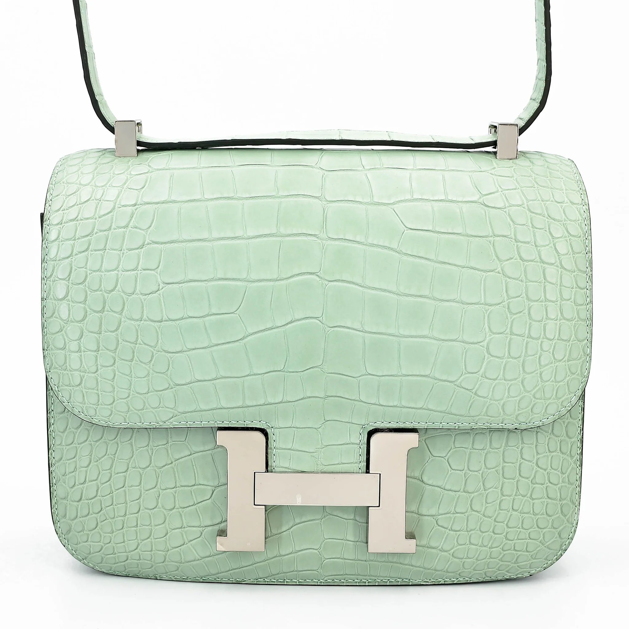 Excellent ( Rank SA ) HERMÈS Constance 24 Vert d’Eau (6U) Matte Alligator Palladium hardware C (2018)