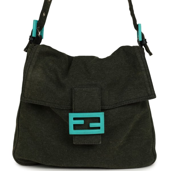 Vintage Fendi Mama Baguette Bag Dark Olive Jersey Silver Hardware