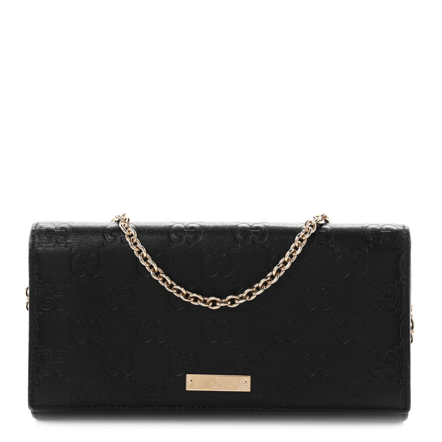 Gucci Guccissima Margaux Calfskin Metal Bar Chain Wallet Black