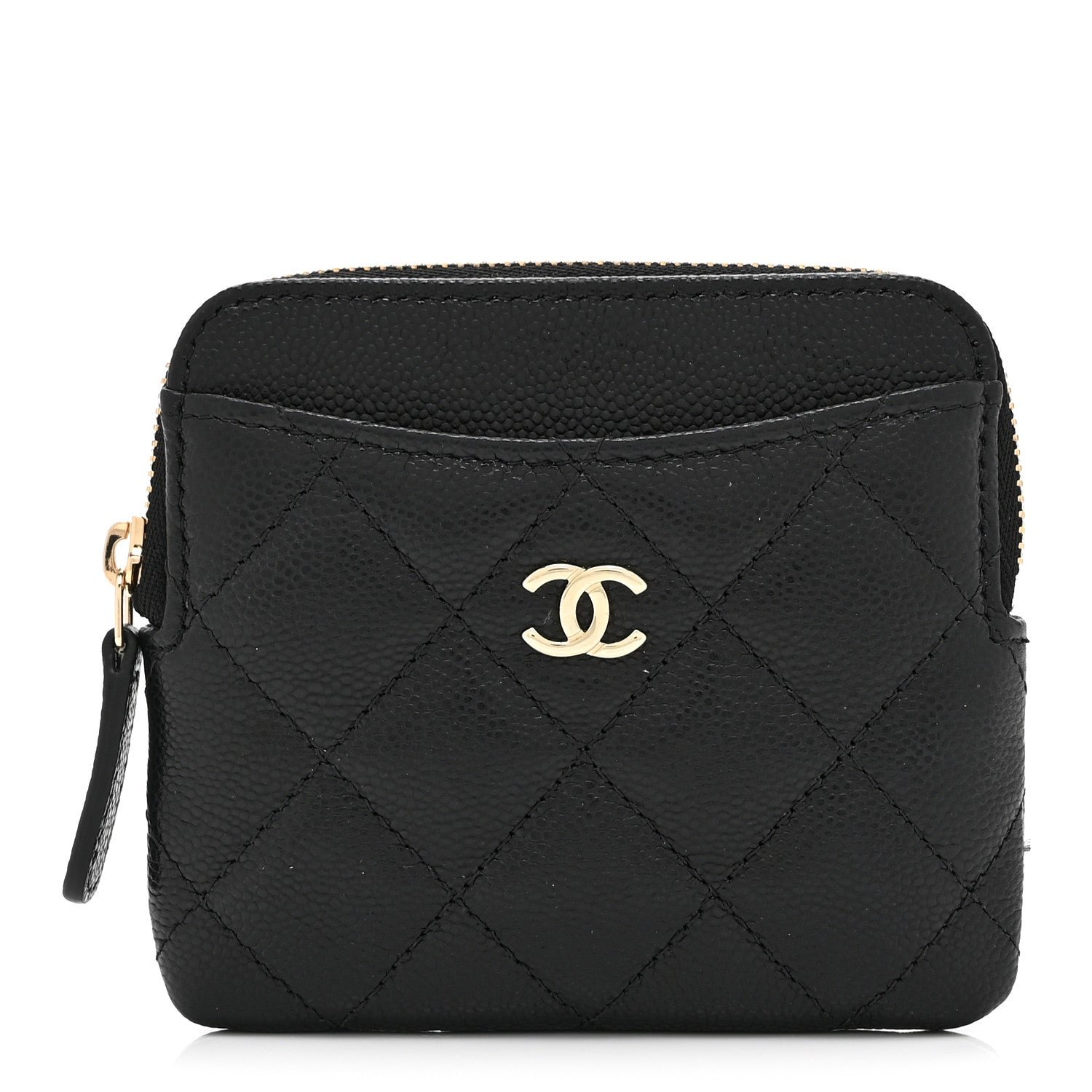 Chanel Caviar Quilted Zip Card Holder Wallet Black