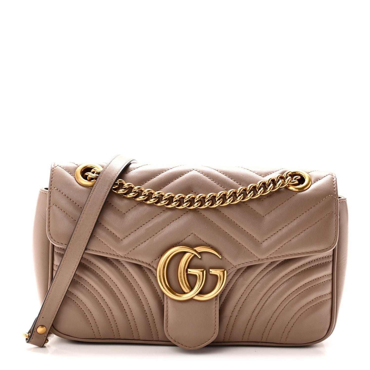 Gucci Calfskin Matelasse Small GG Marmont Shoulder Bag Porcelain Rose