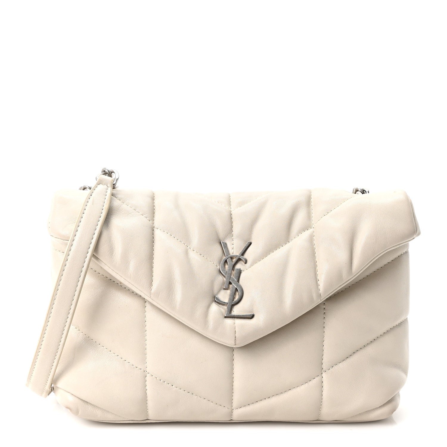 Saint Laurent Lambskin Quilted Toy Loulou Puffer Monogram Chain Satchel Crema Soft