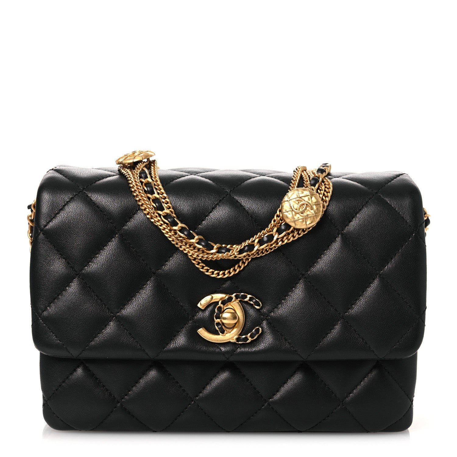 Chanel Lambskin Quilted Mini Medallion Multi Chain Flap Black