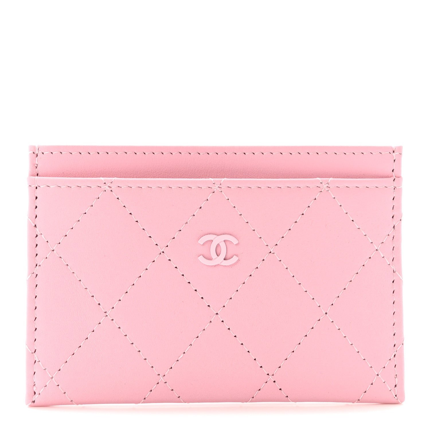 Chanel Calfskin Quilted Card Holder Light Pink