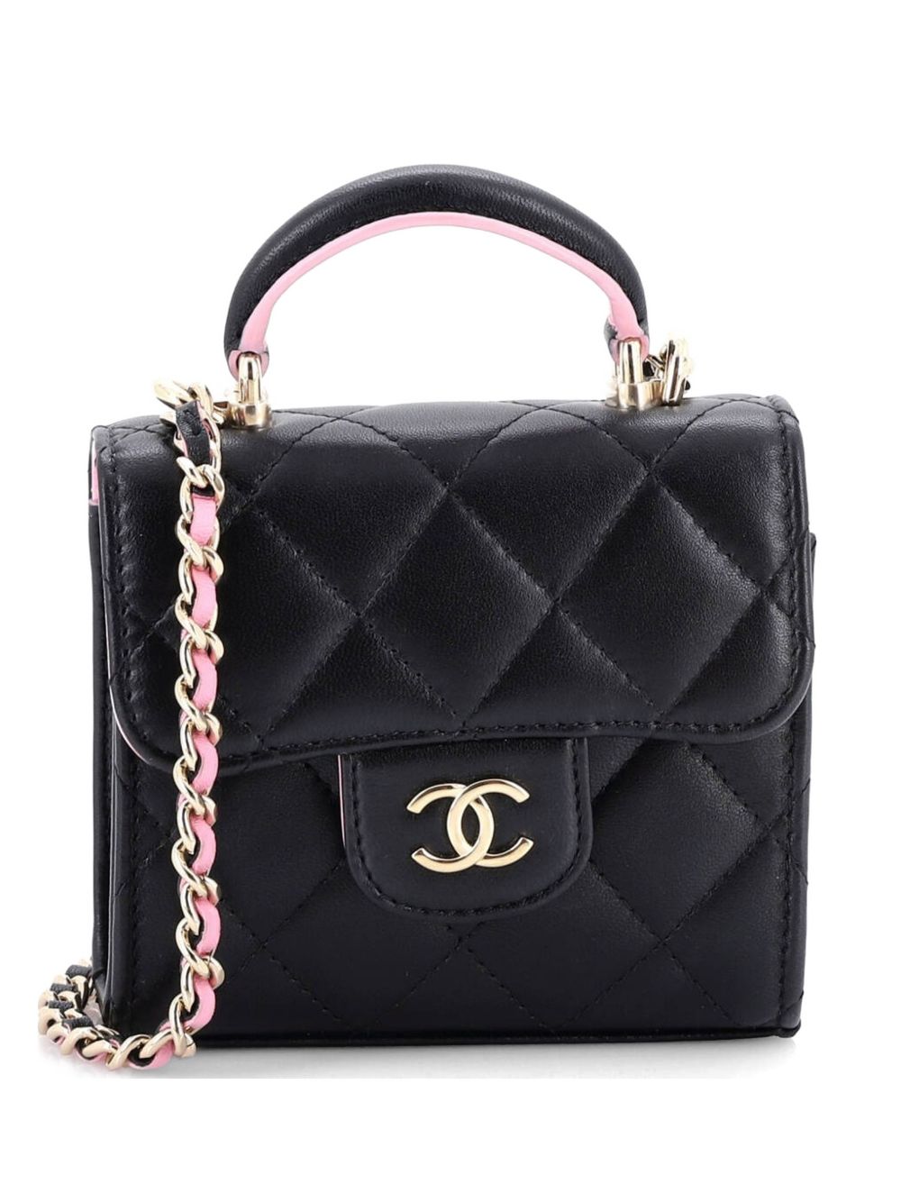 Square Classic Flap Top Handle Clutch with Chain Quilted Lambskin crossbody bag