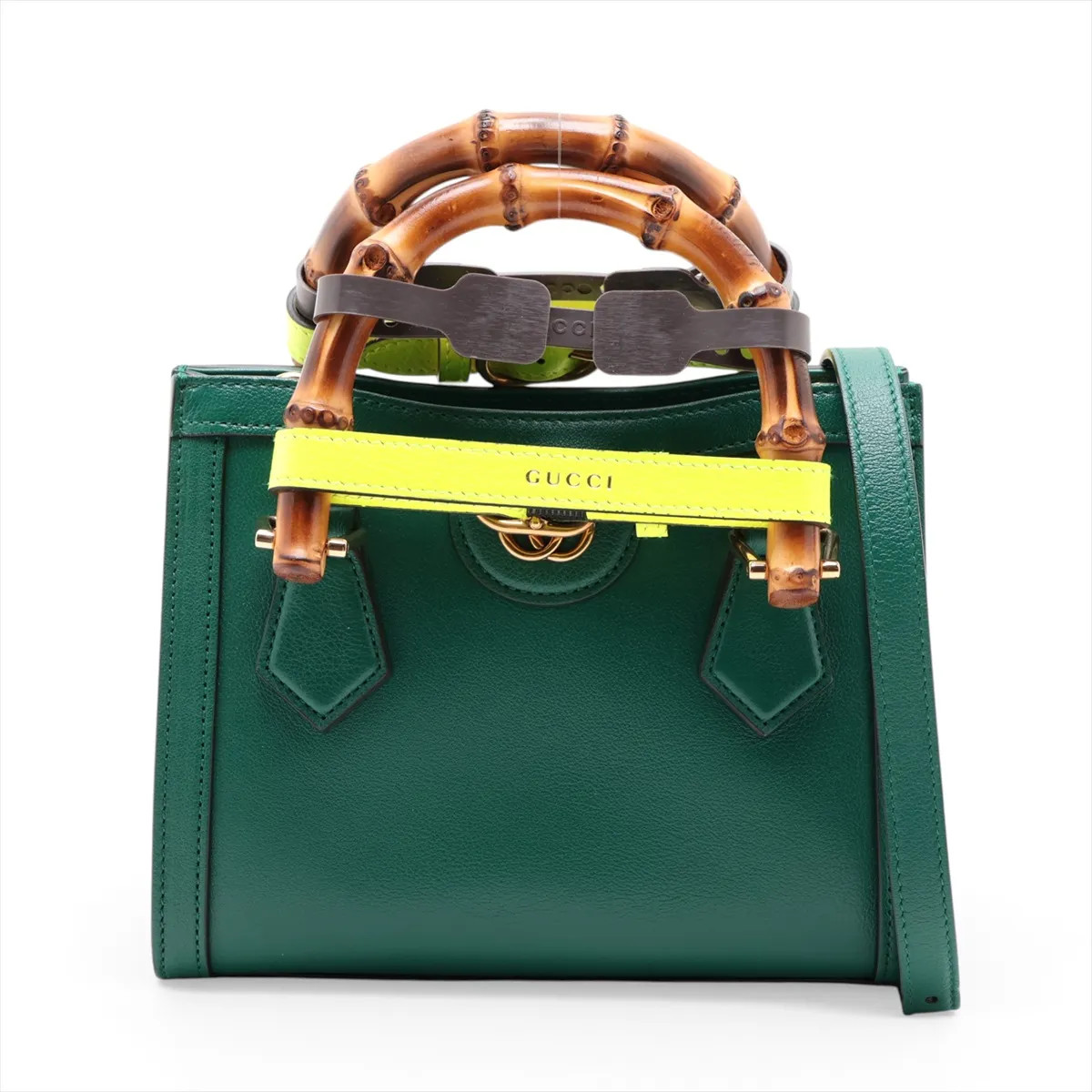 Gucci Bamboo Diana 655661 Leather 2 Way Handbag Green