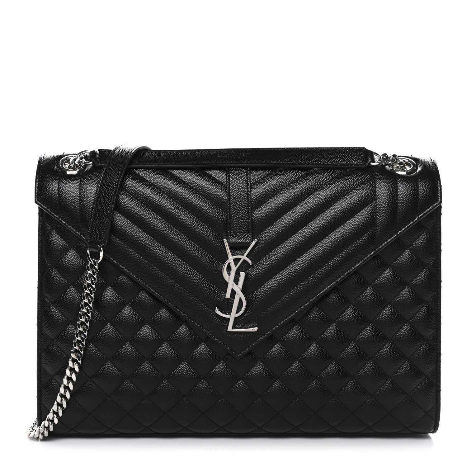 Saint Laurent Grain De Poudre Textured Mixed Matelasse Large Triquilt Monogram Satchel Black