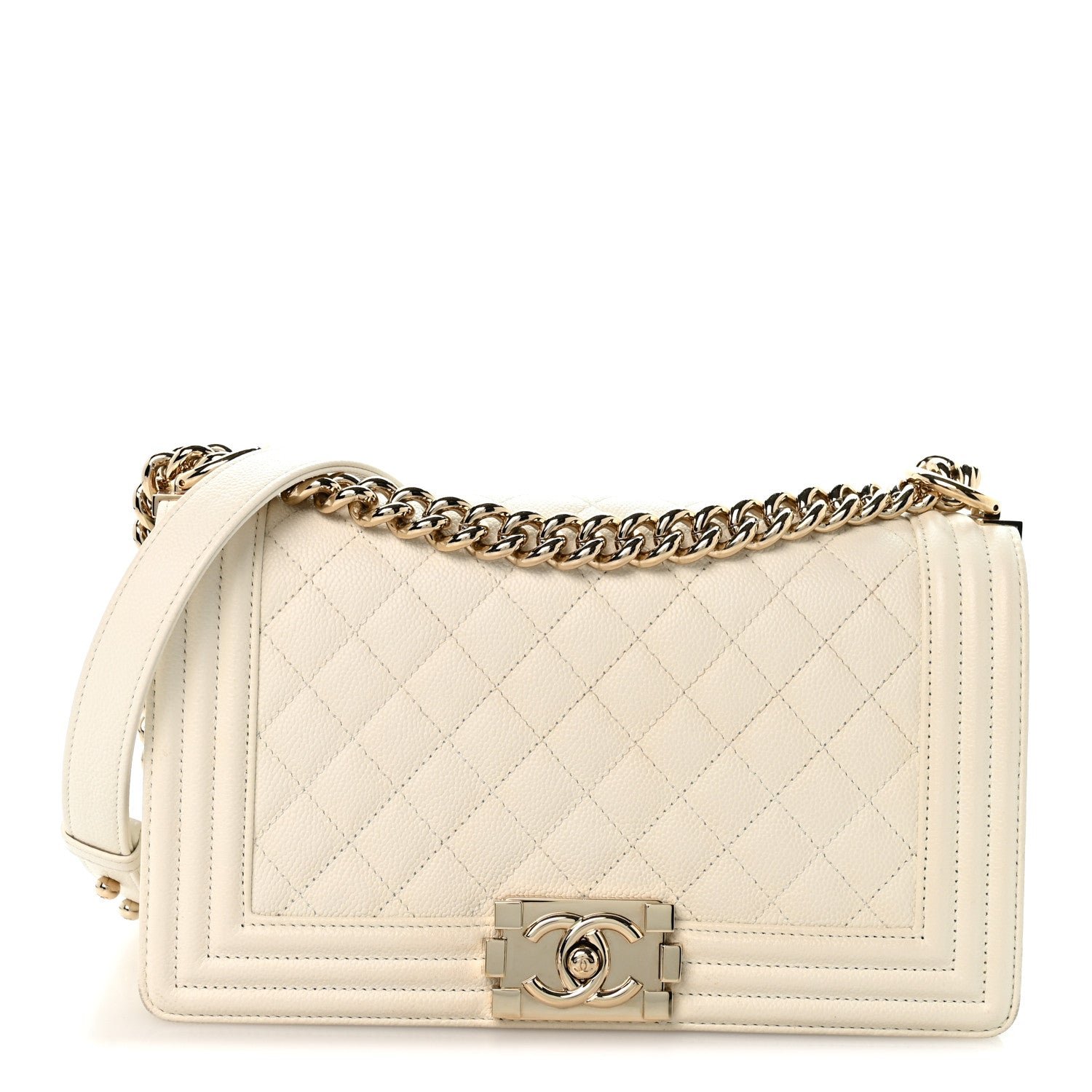 Chanel Caviar Quilted Medium Boy Flap White