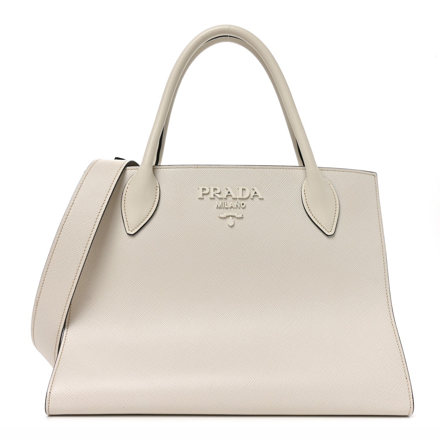Prada Saffiano Cuir Calfskin Medium Monochrome Top Handle Tote White