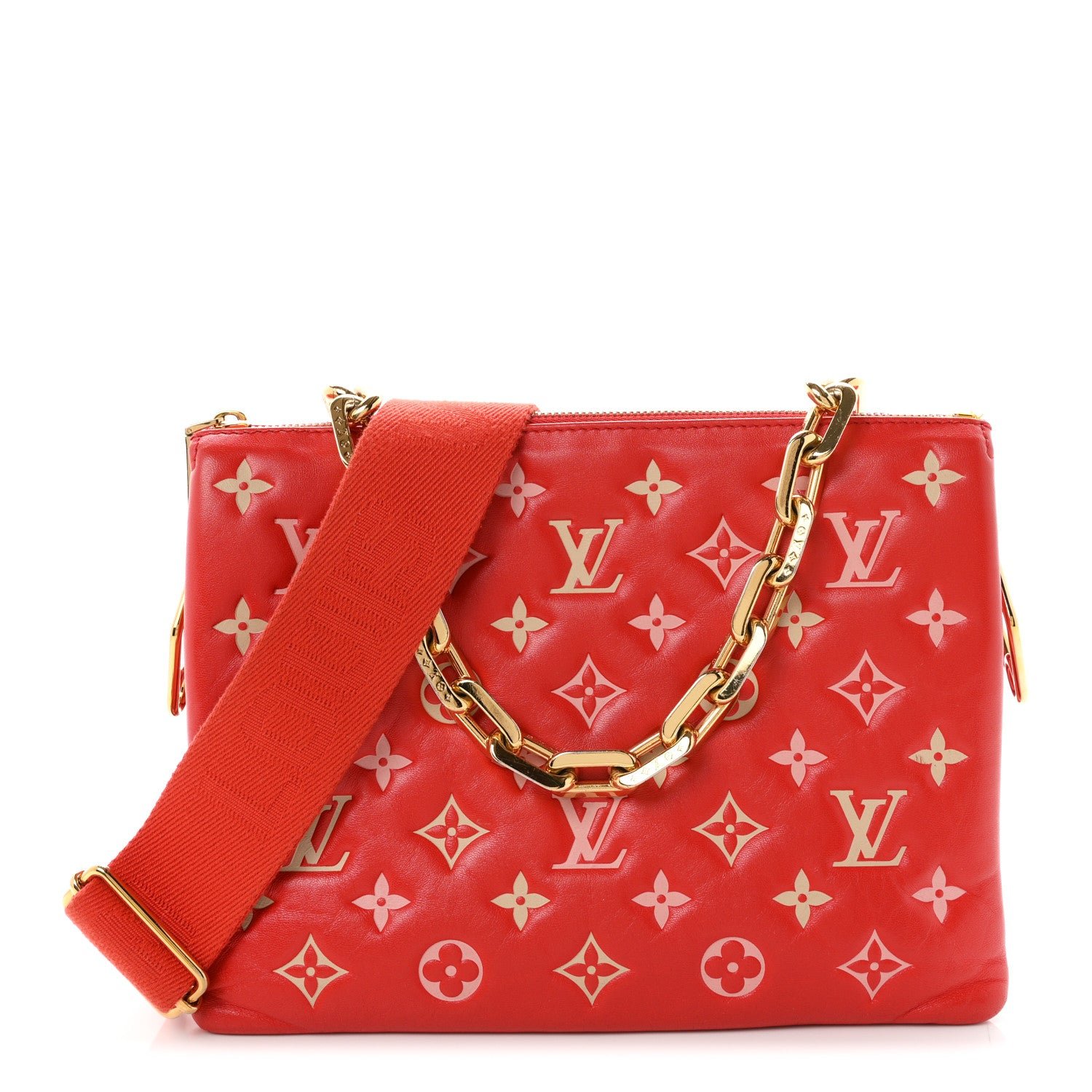 Louis Vuitton Lambskin Embossed Monogram Coussin PM Coquelicot Red