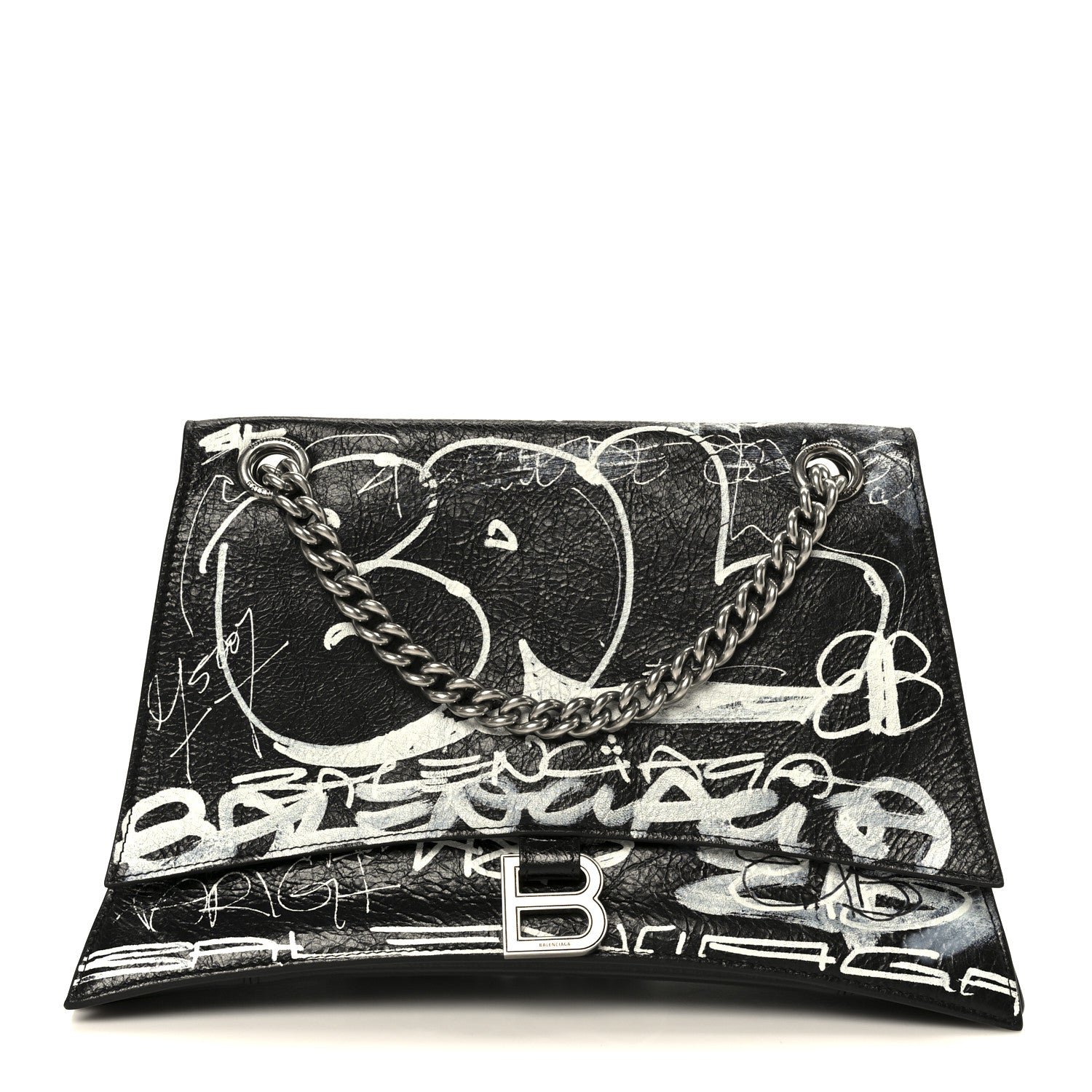 Balenciaga Agneau Arena Graffiti Medium Crush Chain Bag Black White