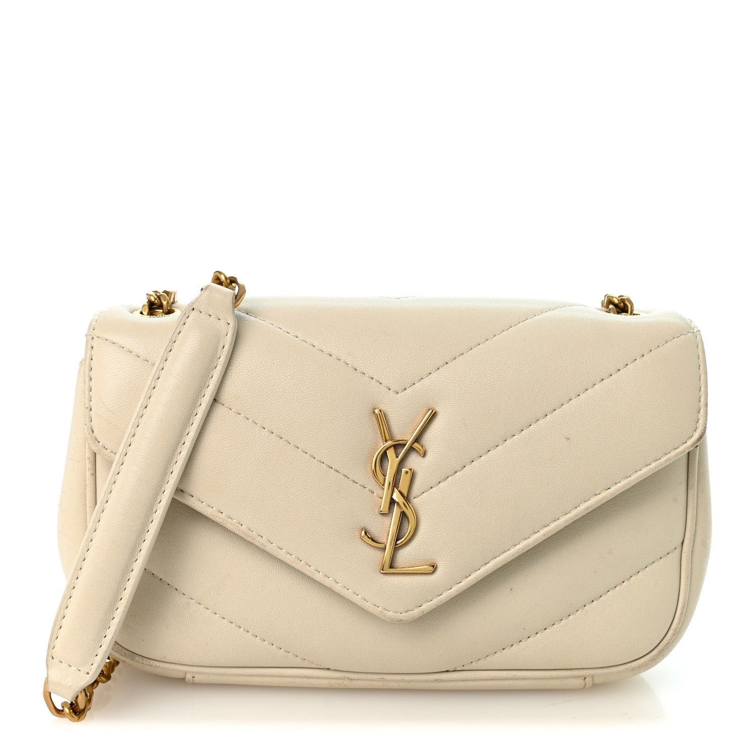 Saint Laurent Lambskin Chevron Quilted Mini LouLou  Crema Soft