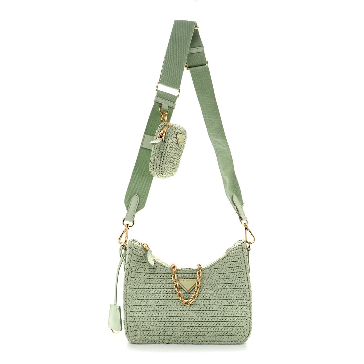 Prada Yarn Raffia Effect Crochet Re-Edition 2005 Shoulder Bag Acqua