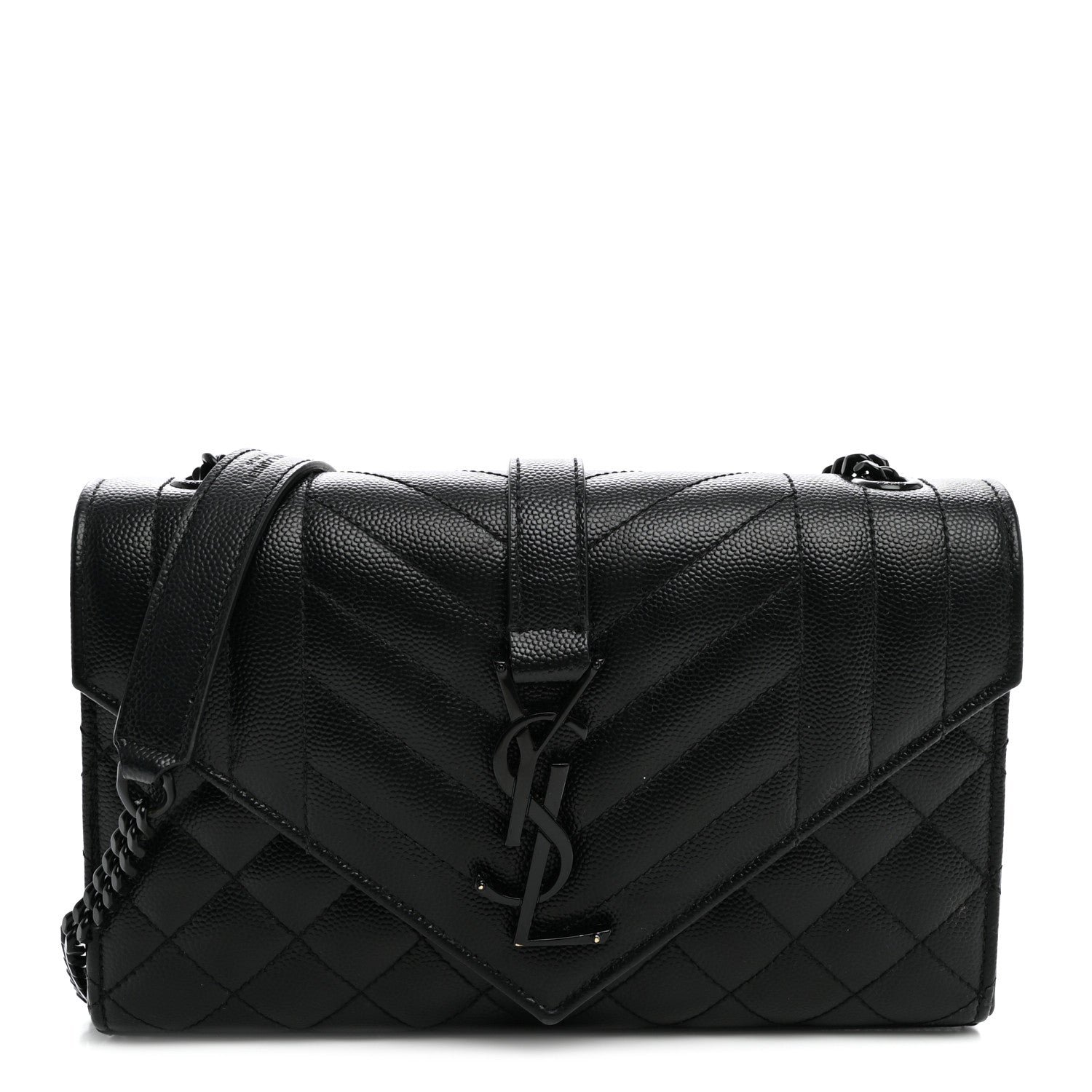 Saint Laurent Grain De Poudre Textured Mixed Matelasse Triquilt Small Monogram Monochrome Satchel Black
