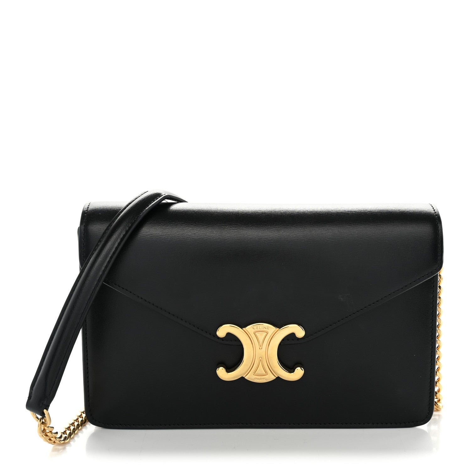 Celine Shiny Calfskin Triomphe Margo Wallet on Chain Black