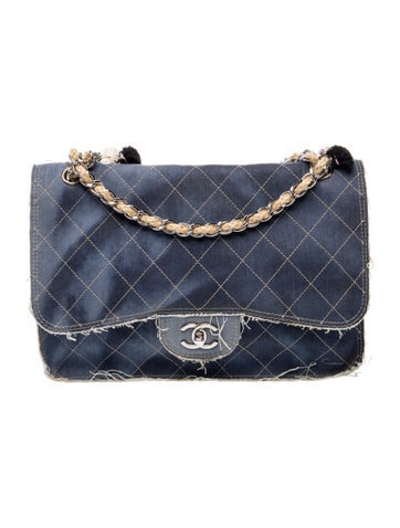Paris-Dubai Jumbo Denim Pom-Pom Flap Bag