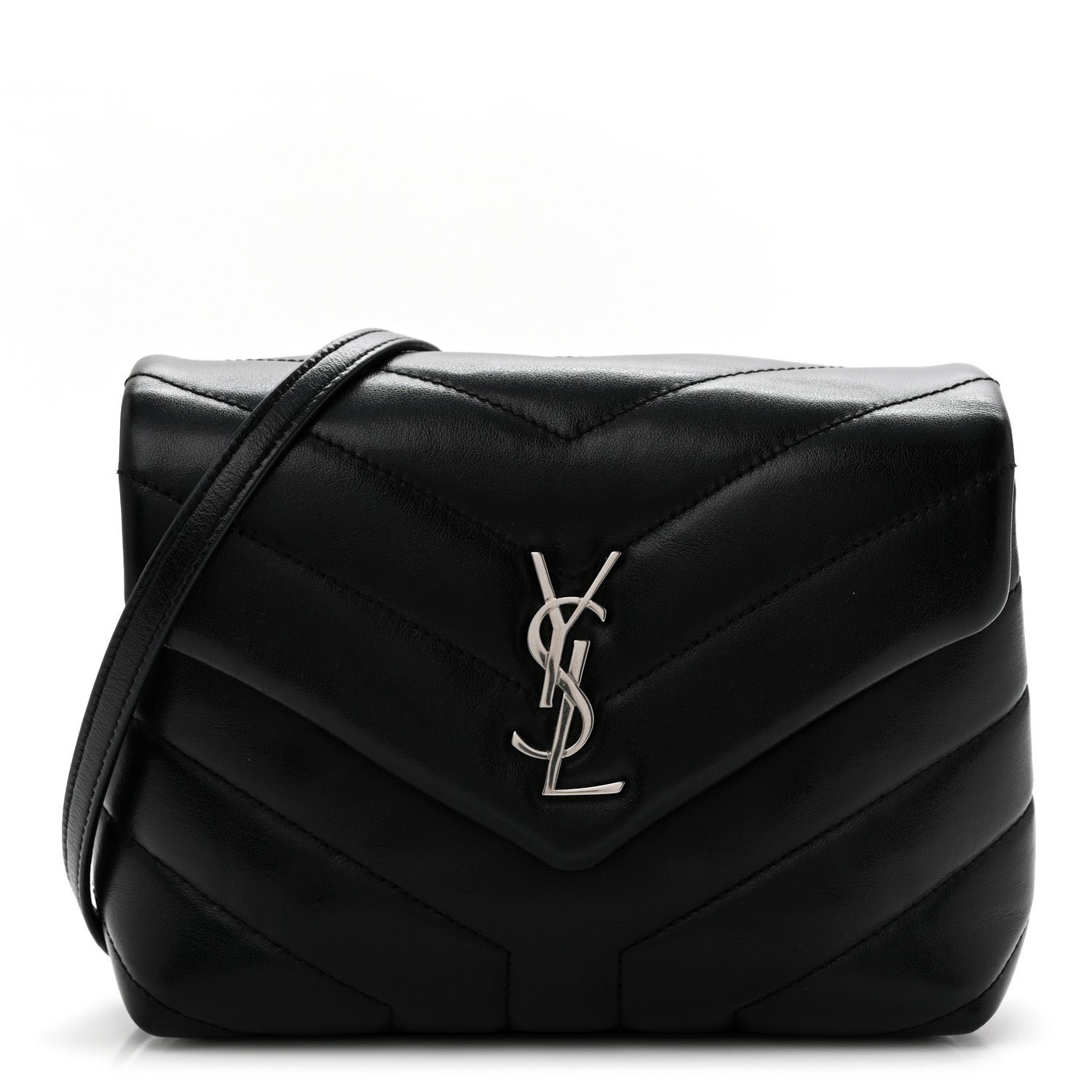 Saint Laurent Calfskin Y Quilted Monogram Toy Loulou Crossbody Bag Black