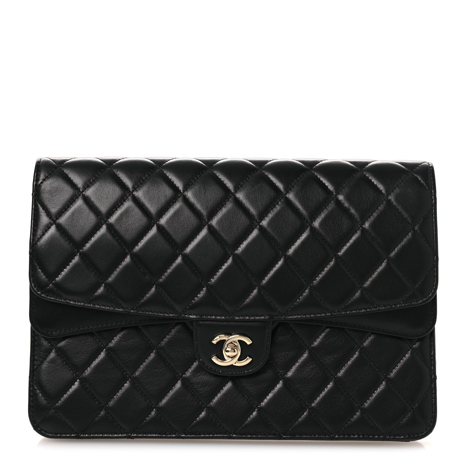 Chanel Lambskin Quilted Flap Clutch Black