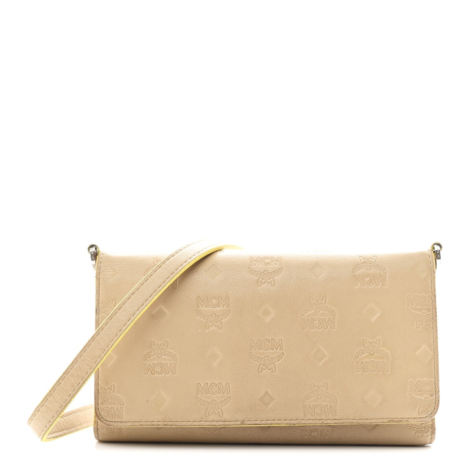 MCM MCM Calfskin Ottomar Klara Tri Fold Phone Wallet On Strap Croissant