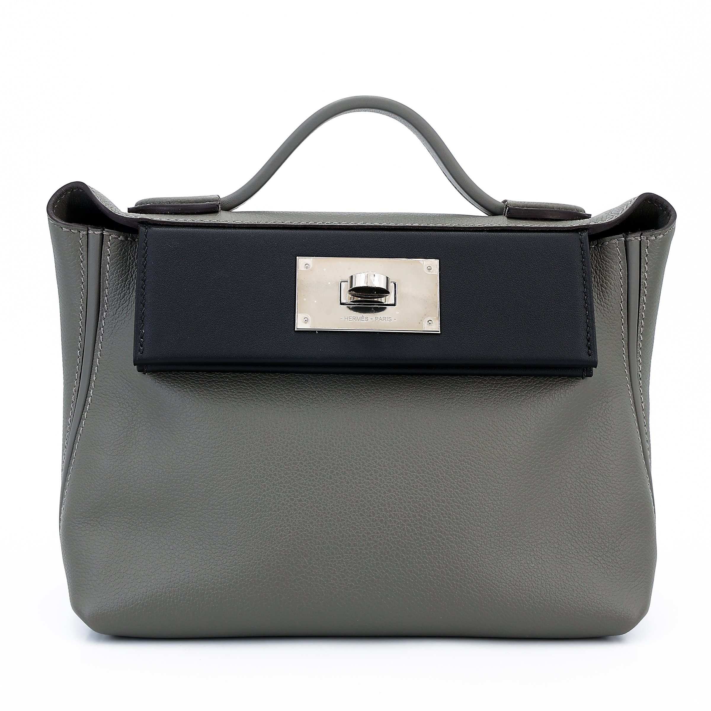 Hermes Unused ( Rank NS ) HERMÈS 24/24 - 21 mini Gris Meyer (0L) Black (89) Evercolor Swift Palladium hardware B (2023)