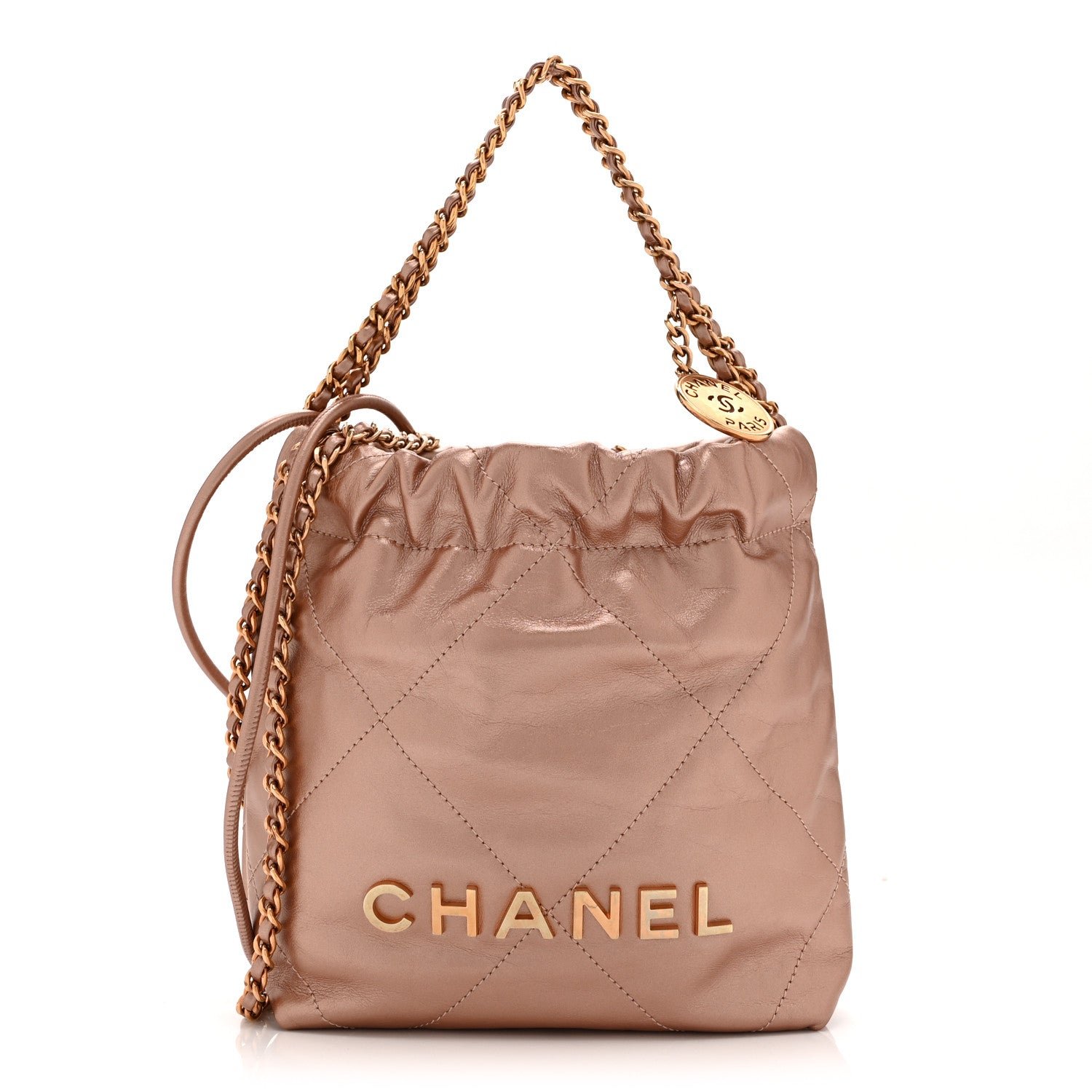 Chanel Metallic Calfskin Quilted Mini Chanel 22 Copper