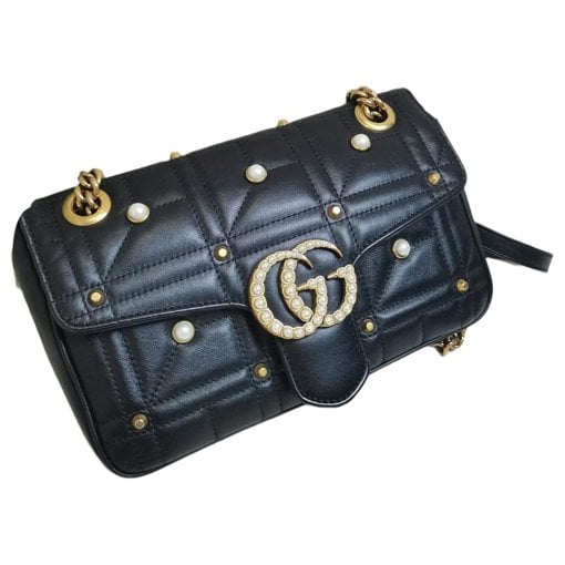 Pearly GG Marmont Flap leather crossbody bag