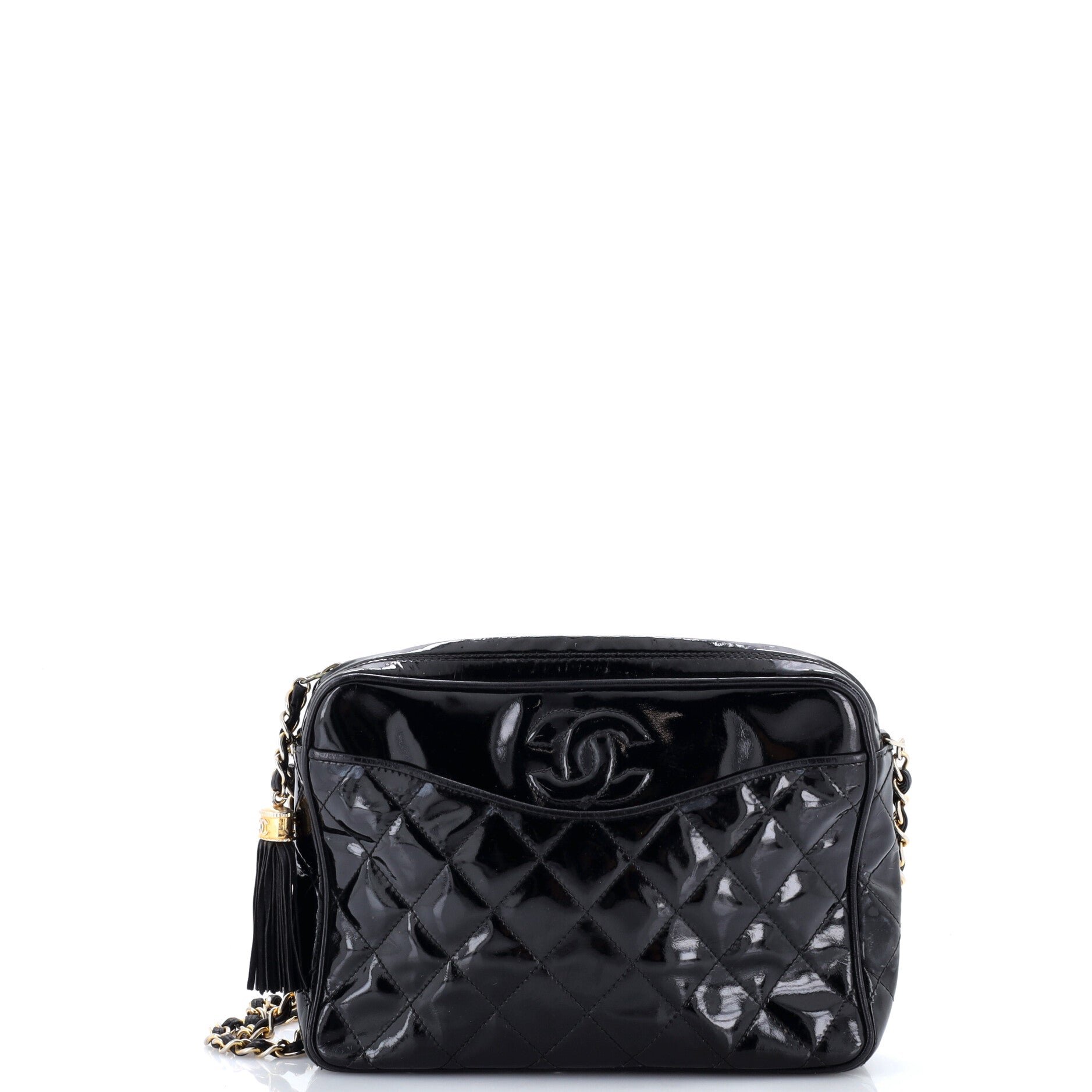 Chanel Vintage Camera Tassel Bag Quilted Patent Medium