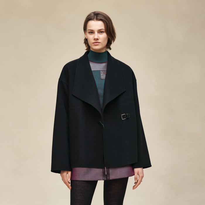 Noir Cashmere Coat With Shawl Collar