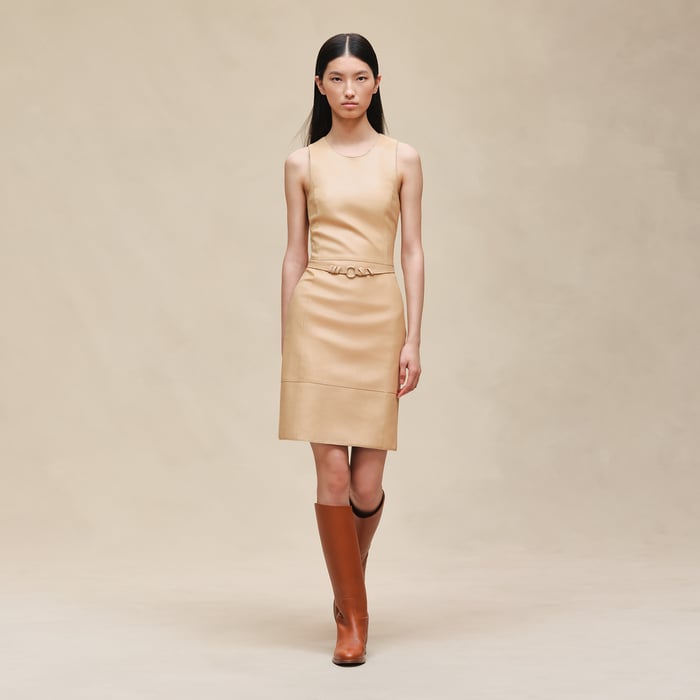 Beige Cajou Dress With Laced Back