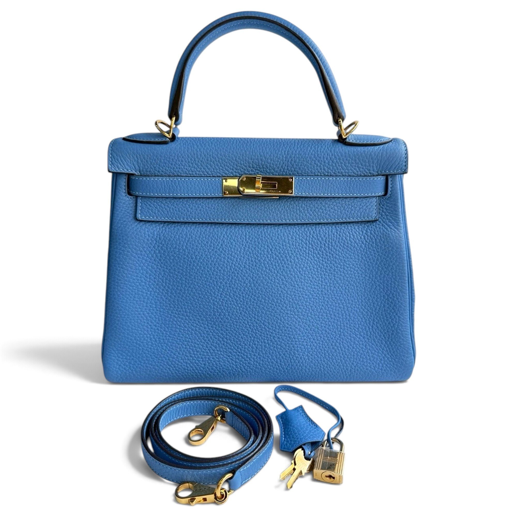Hermes Kelly 28 Handbag Bleu De France Togo Leather