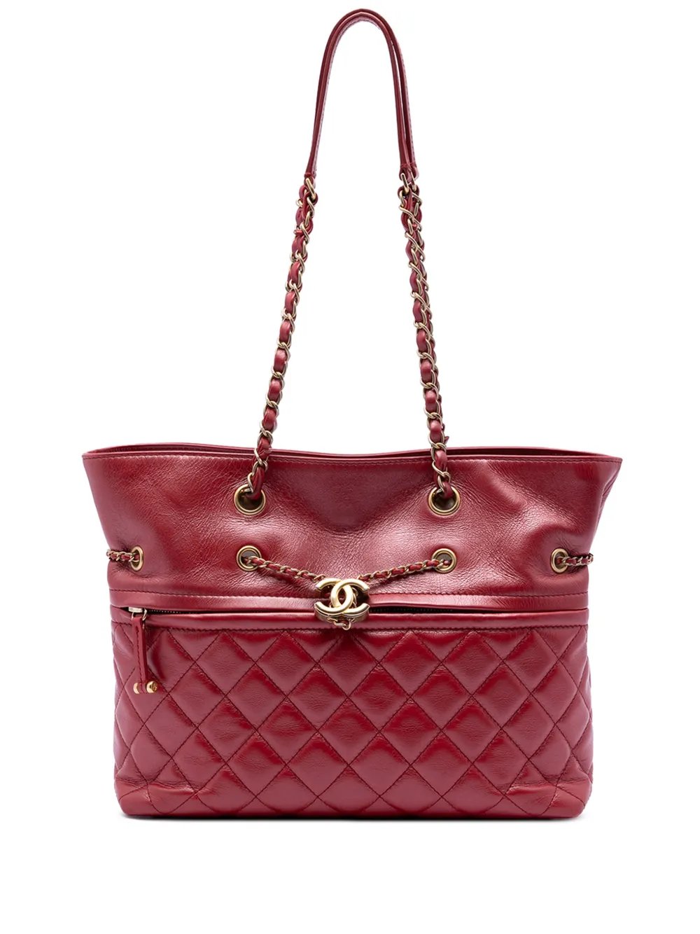 2019 CC Quilted Calfskin Front Zip Drawstring Chain tote bag