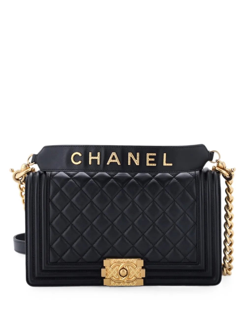 Logo Top Handle Boy Flap Bag Quilted Calfskin Old Medium shoulder bag