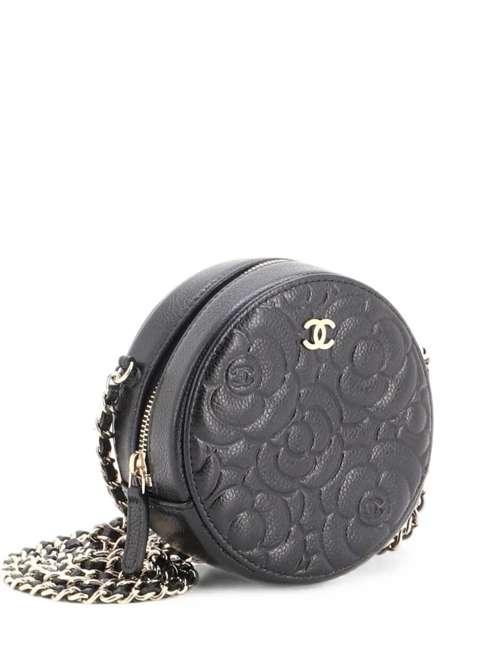 Round Clutch with Chain Camellia Caviar Mini crossbody bag