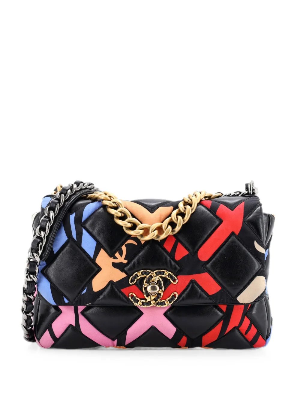 19 Flap Bag Quilted Lambskin and Printed Silk Medium shoulder bag