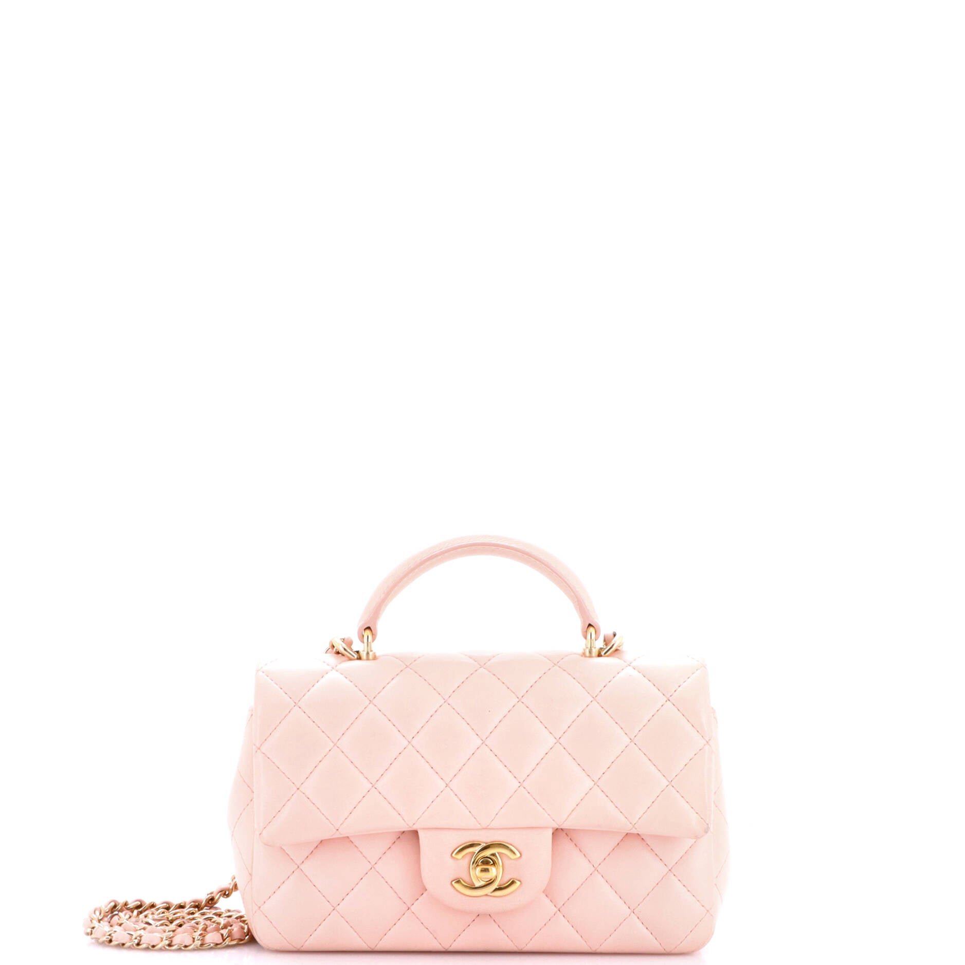 Classic Single Flap Top Handle Bag Quilted Lambskin Mini