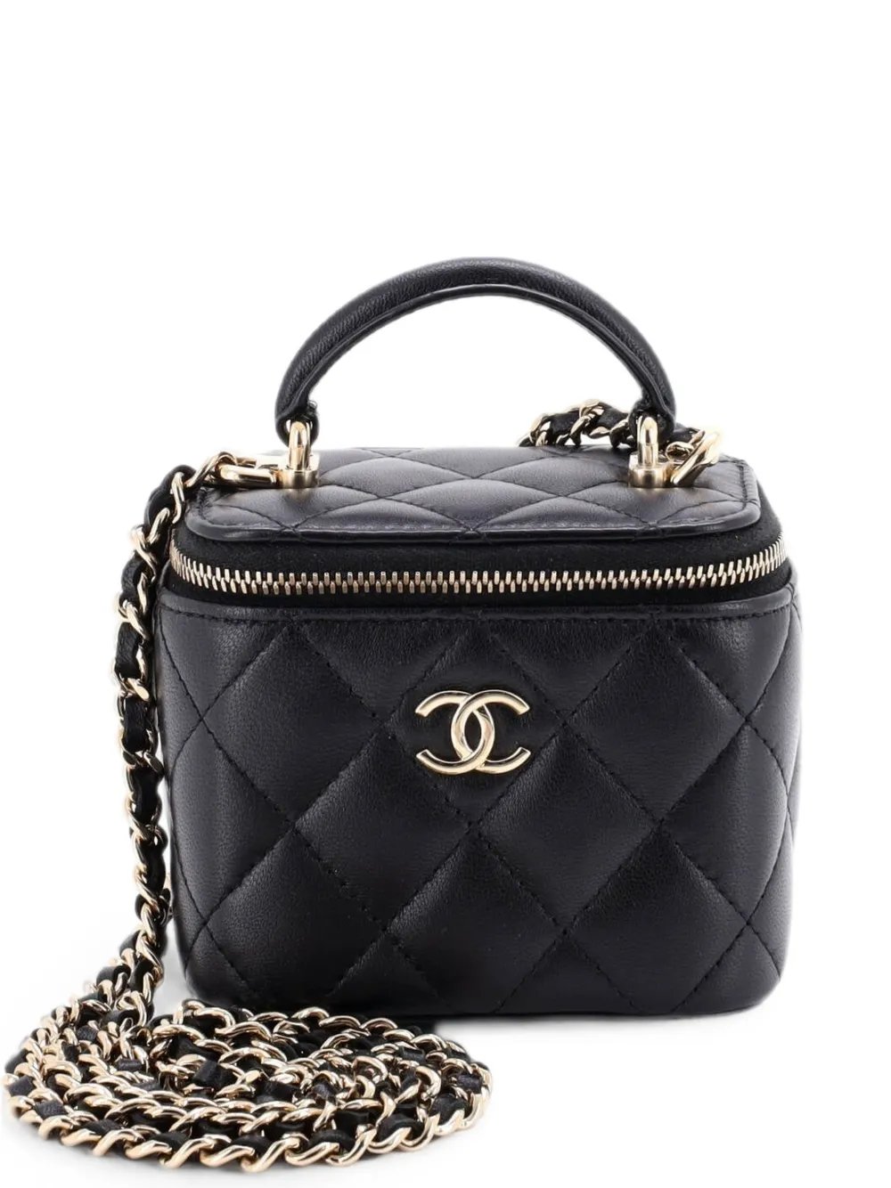 Classic Top Handle Vanity Case with Chain Quilted Lambskin Mini crossbody bag