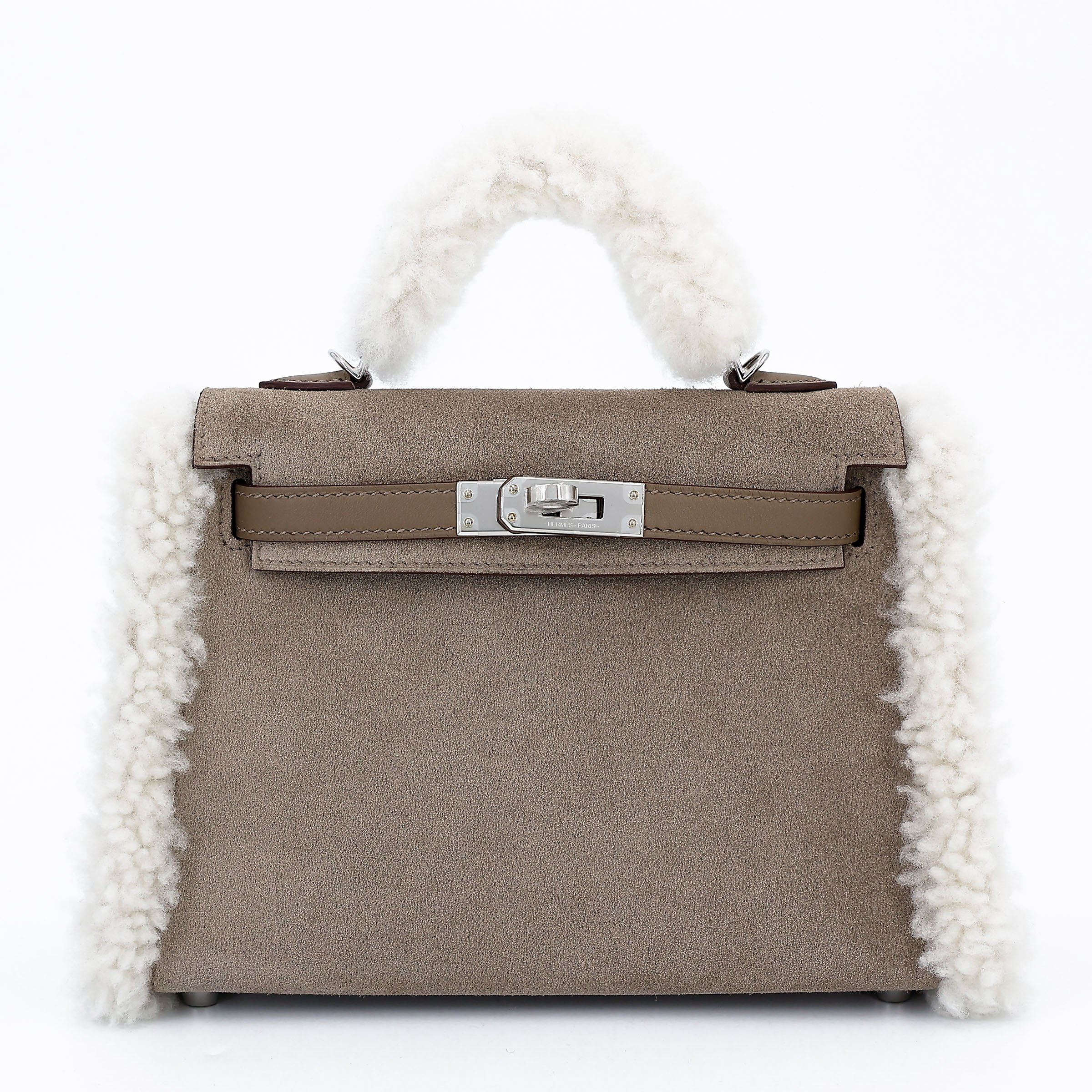 Hermes Brand New ( Rank N ) HERMÈS Limited Edition Mini Kelly II Teddy Gris caillou Ecru Etoupe (18) Grizzly Swift Palladium hardware K (2025)