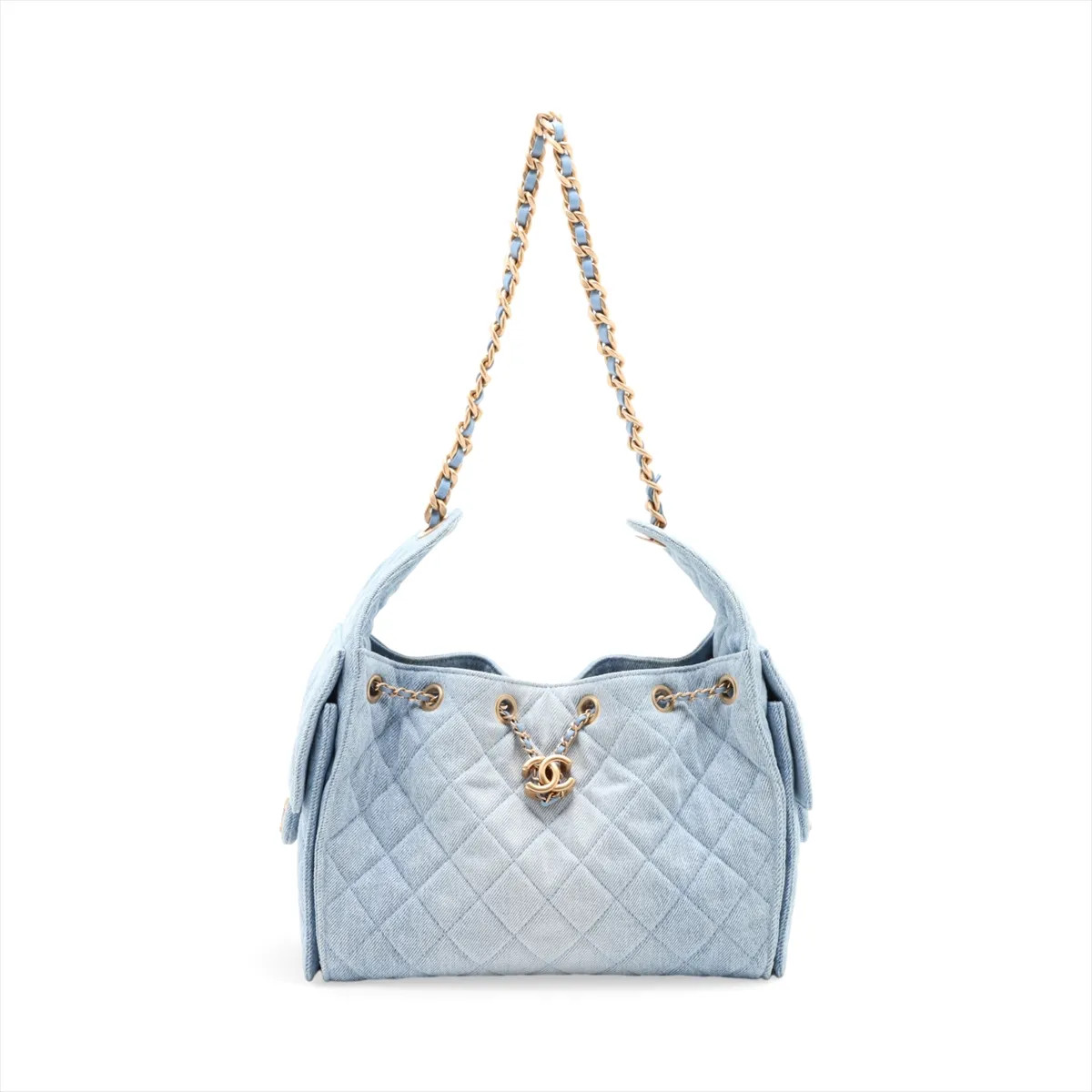 Chanel Chanel 25 Small Denim Chain Shoulder Bag Blue Gold Metal Fittings random