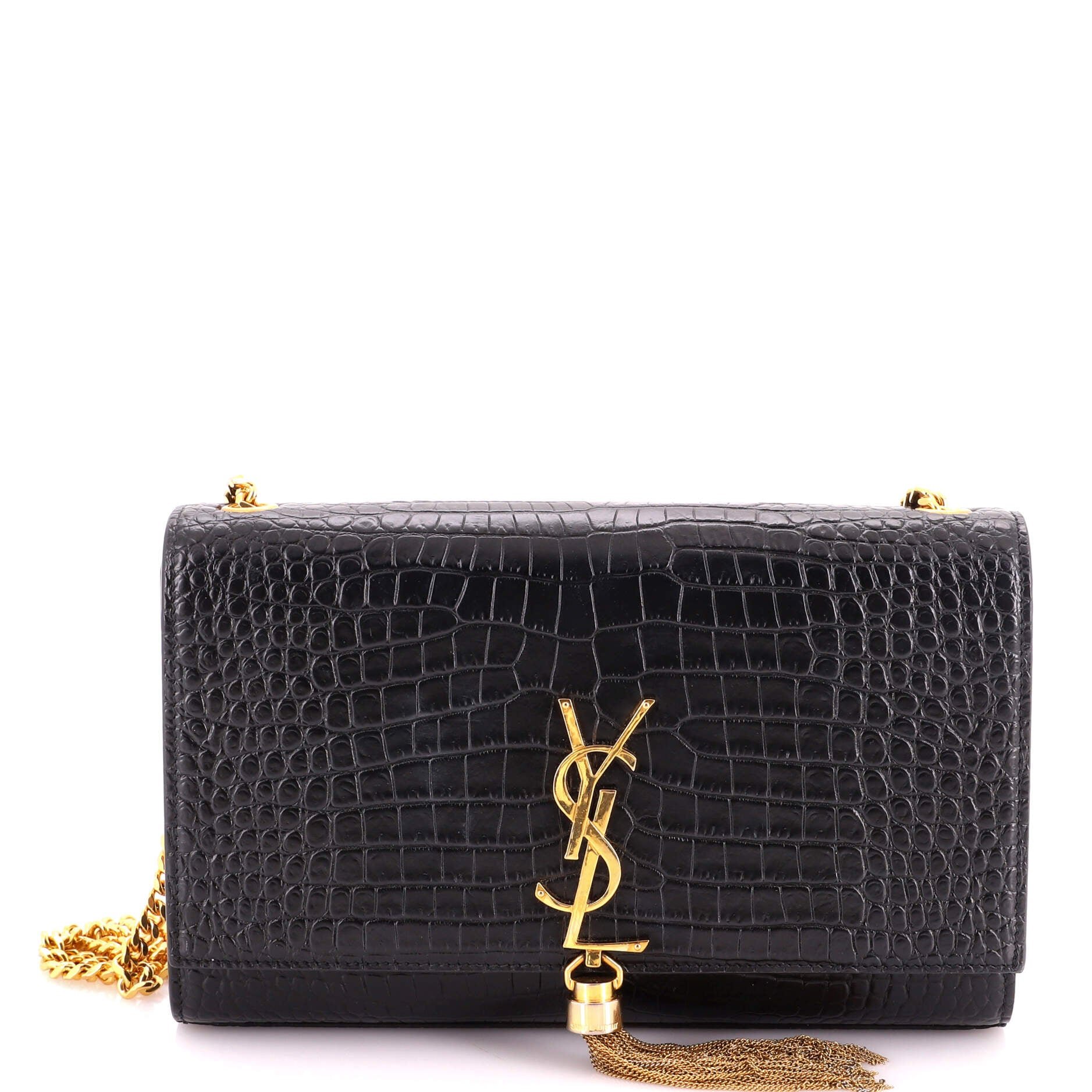 Classic Monogram Tassel Crossbody Bag Crocodile Embossed Leather Medium