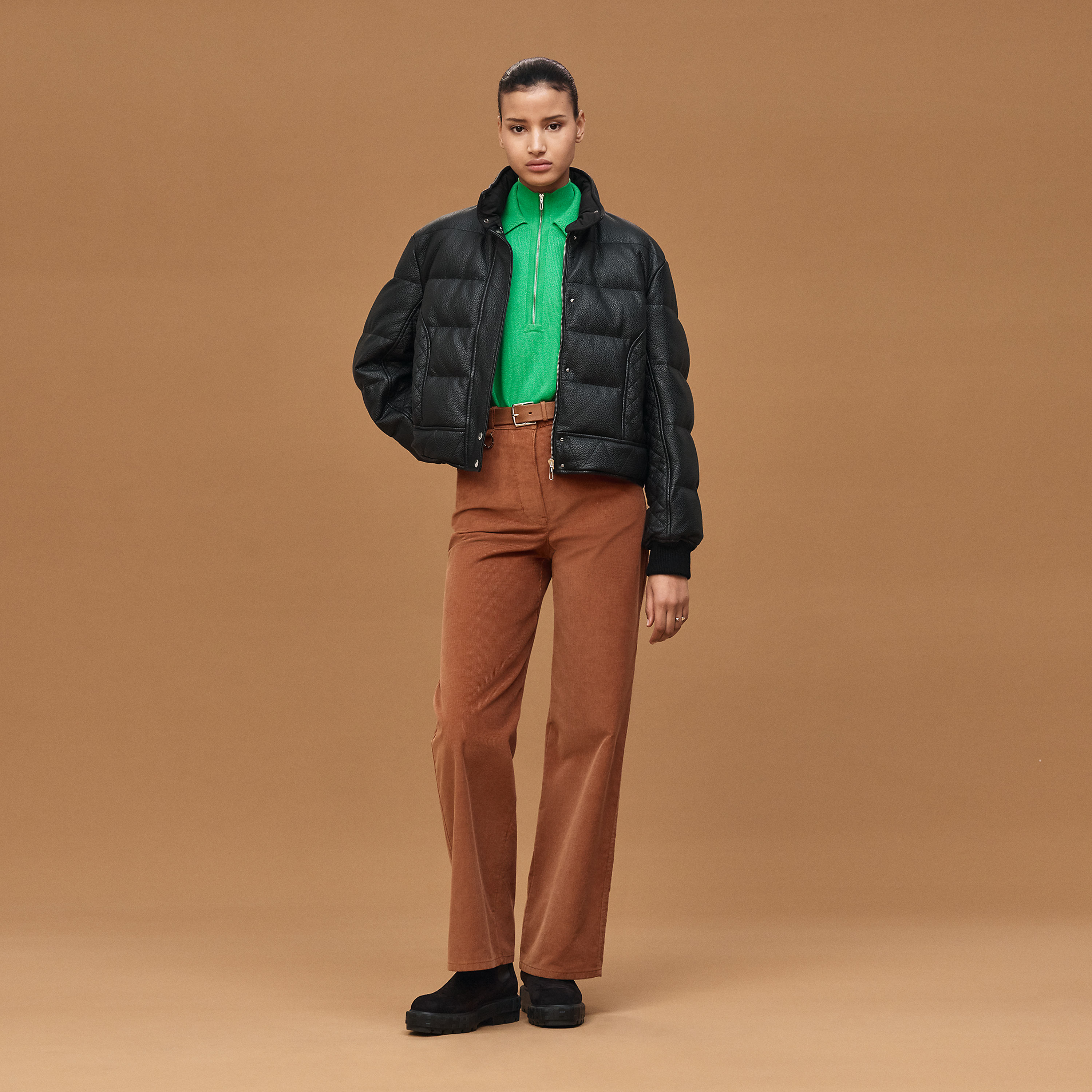 Leather puffer coat