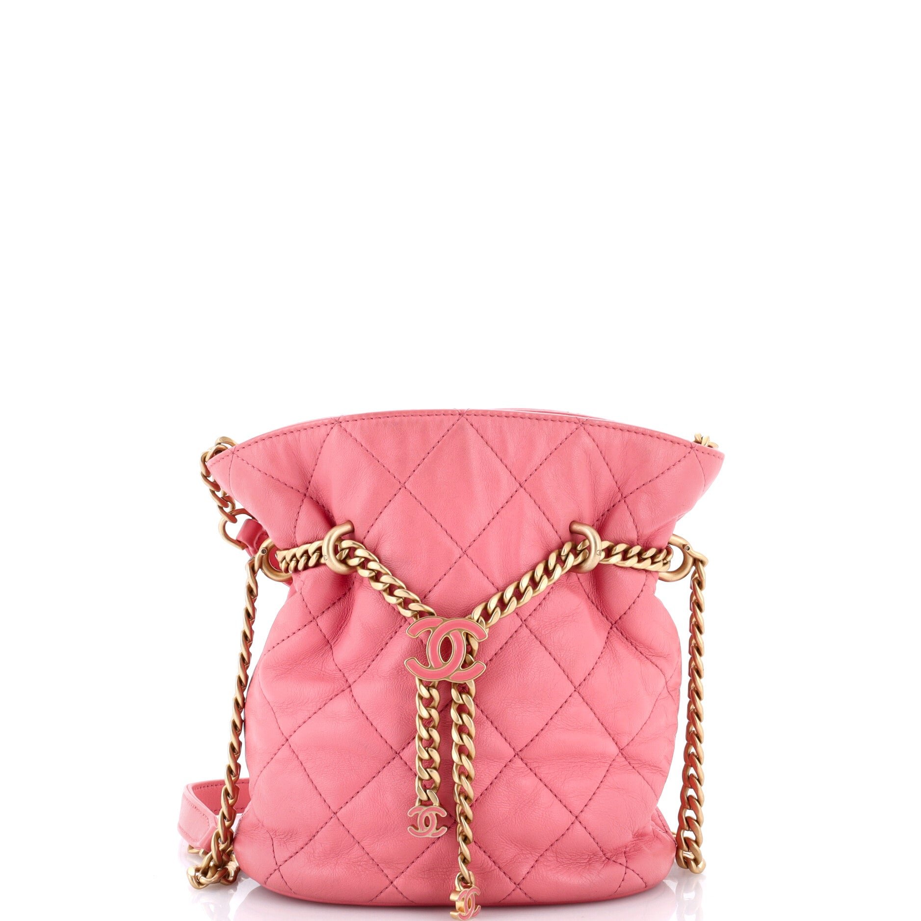 Pending CC Drawstring Bucket Bag Quilted Lambskin Small