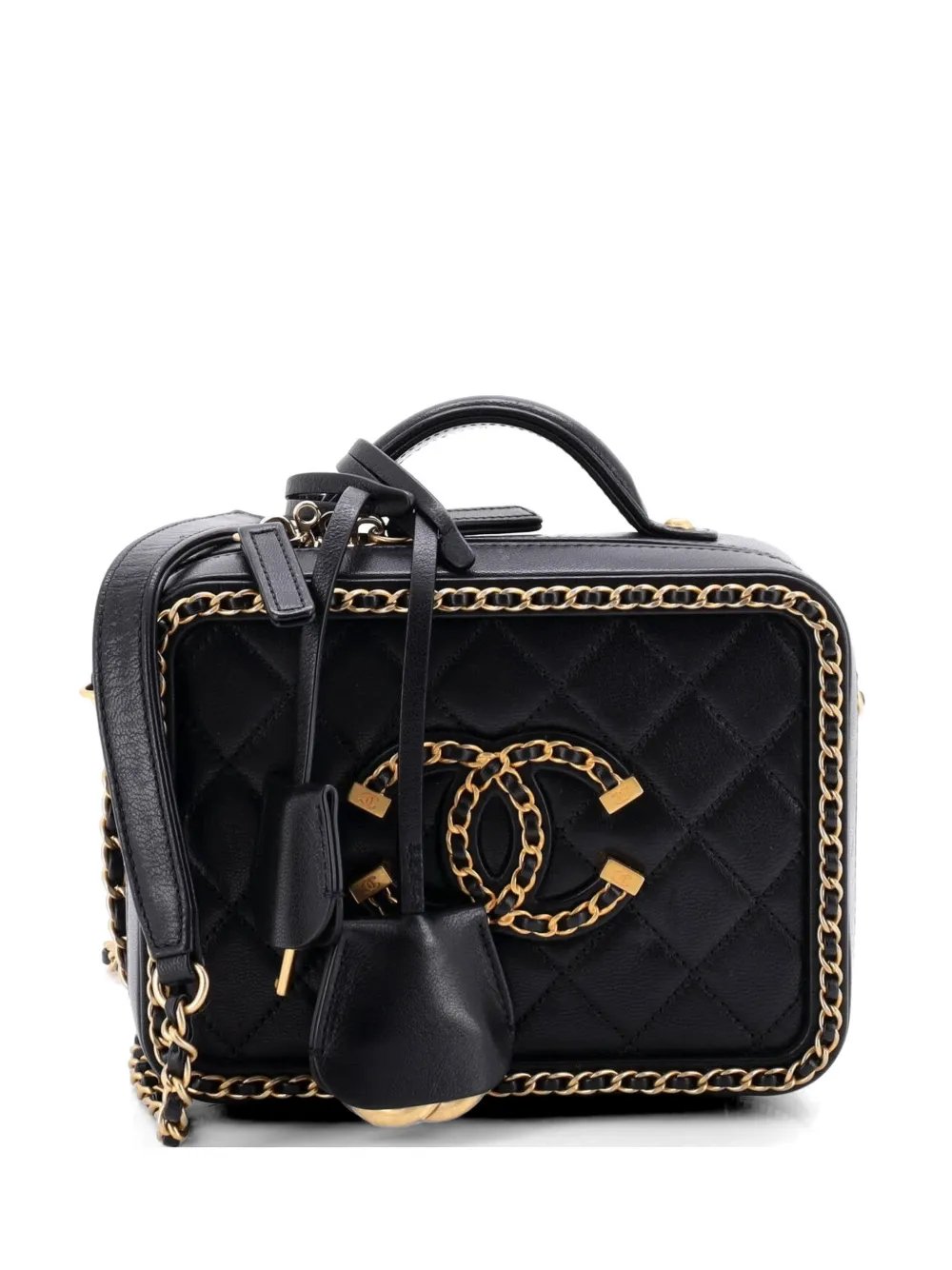 Filigree Vanity Case Quilted Goatskin with Chain Detail Small satchel