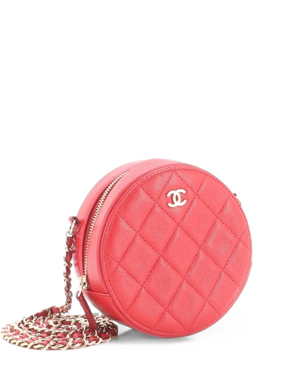 Round Clutch with Chain Quilted Caviar Mini crossbody bag