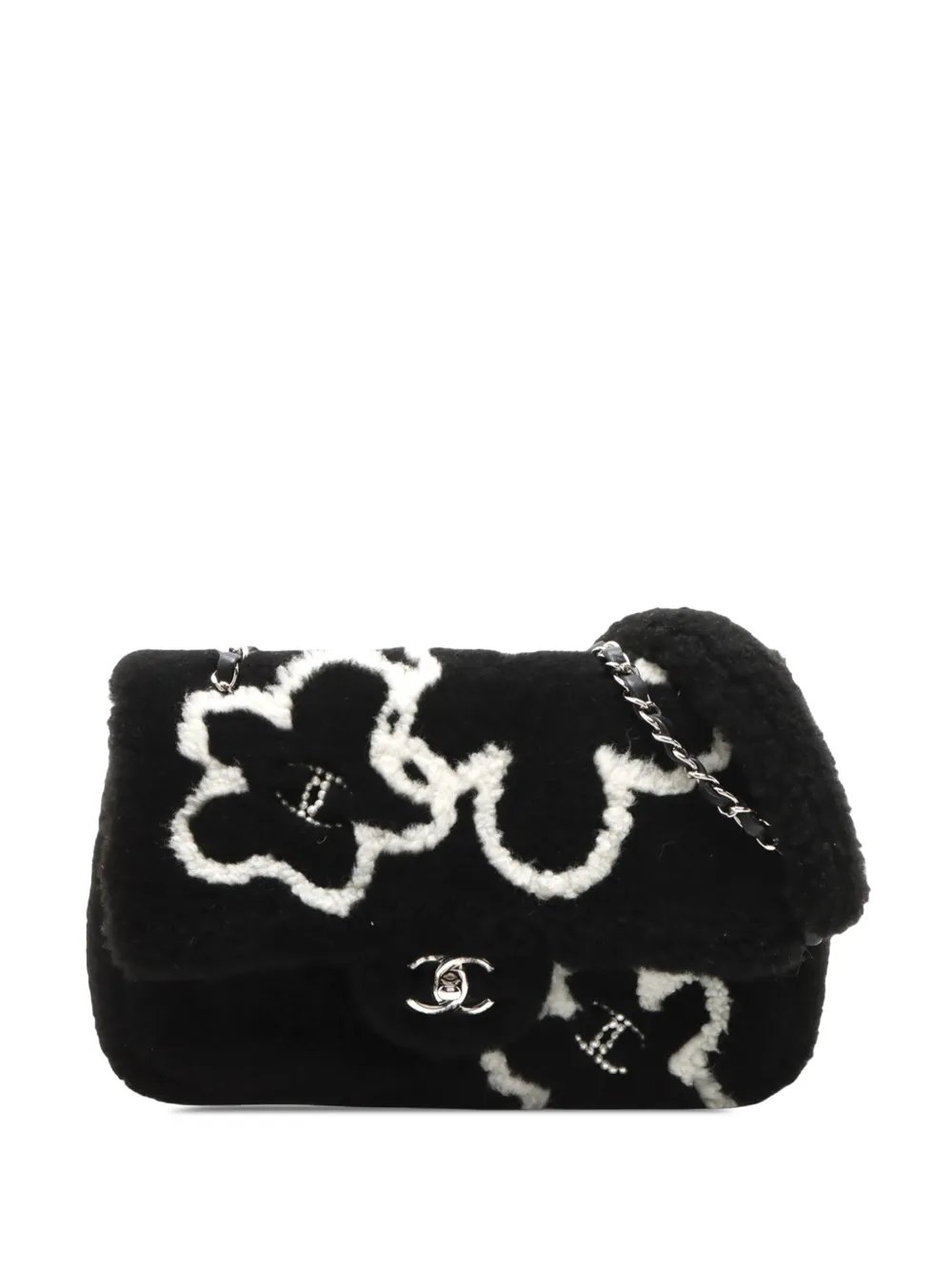 2021-2026 Shearling Camellia Pearl Embellished Flap shoulder bag