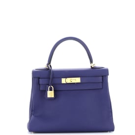 Hermes Kelly Handbag Bleu Encre Togo with Gold Hardware 28