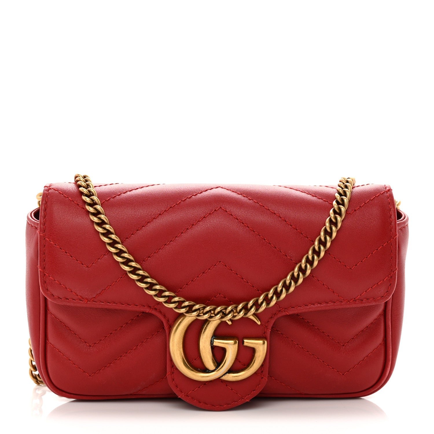 Calfskin Matelasse Super Mini GG Marmont Shoulder Bag Hibiscus Red