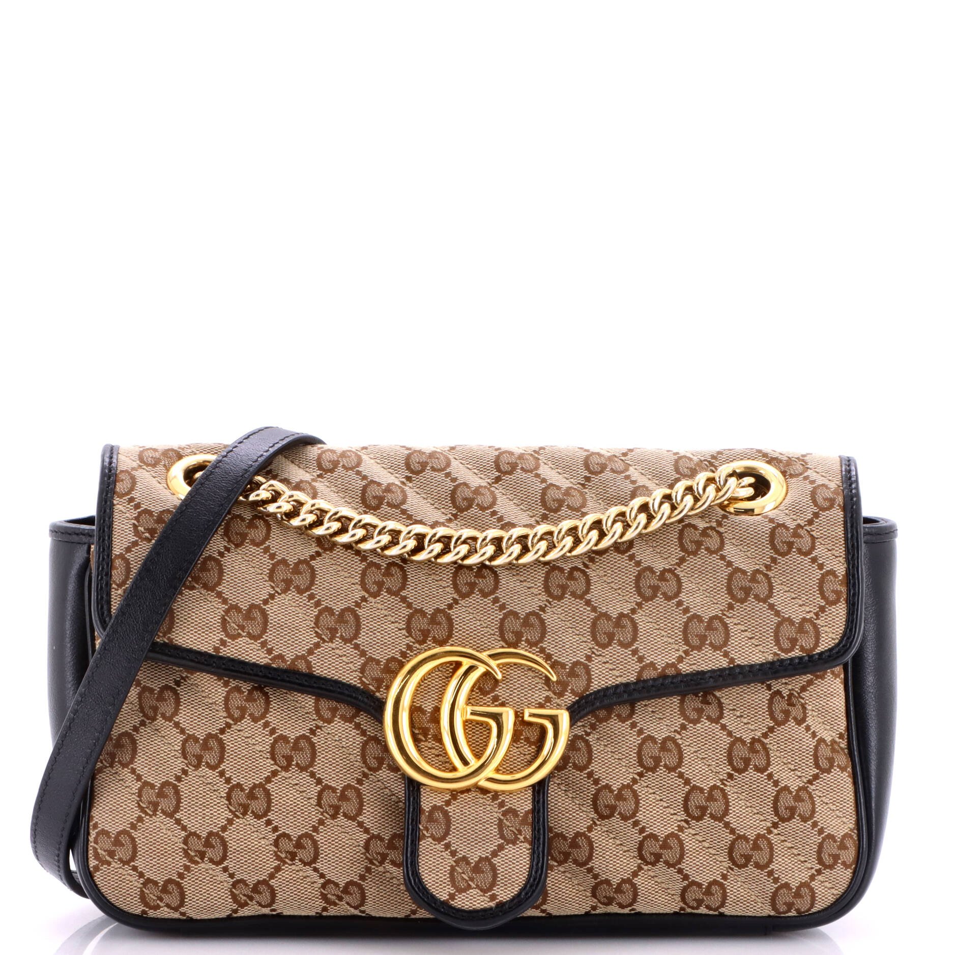 GG Marmont Flap Bag Diagonal Quilted GG Canvas with Leather Small