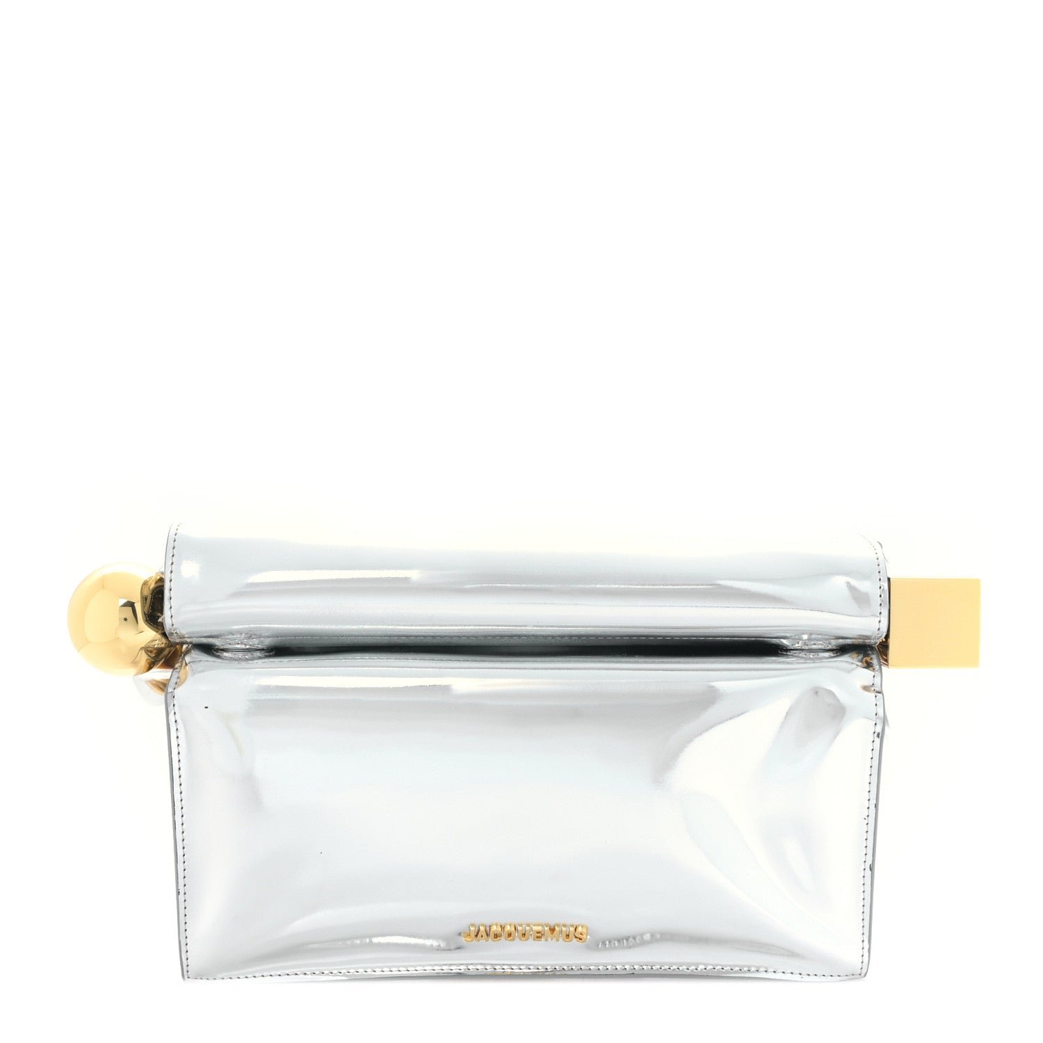 Jacquemus Metallic Patent Calfskin La Pochette Rond Carre Silver