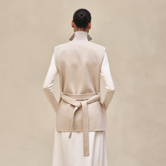 Beige Naturel Cashmere Straight Vest