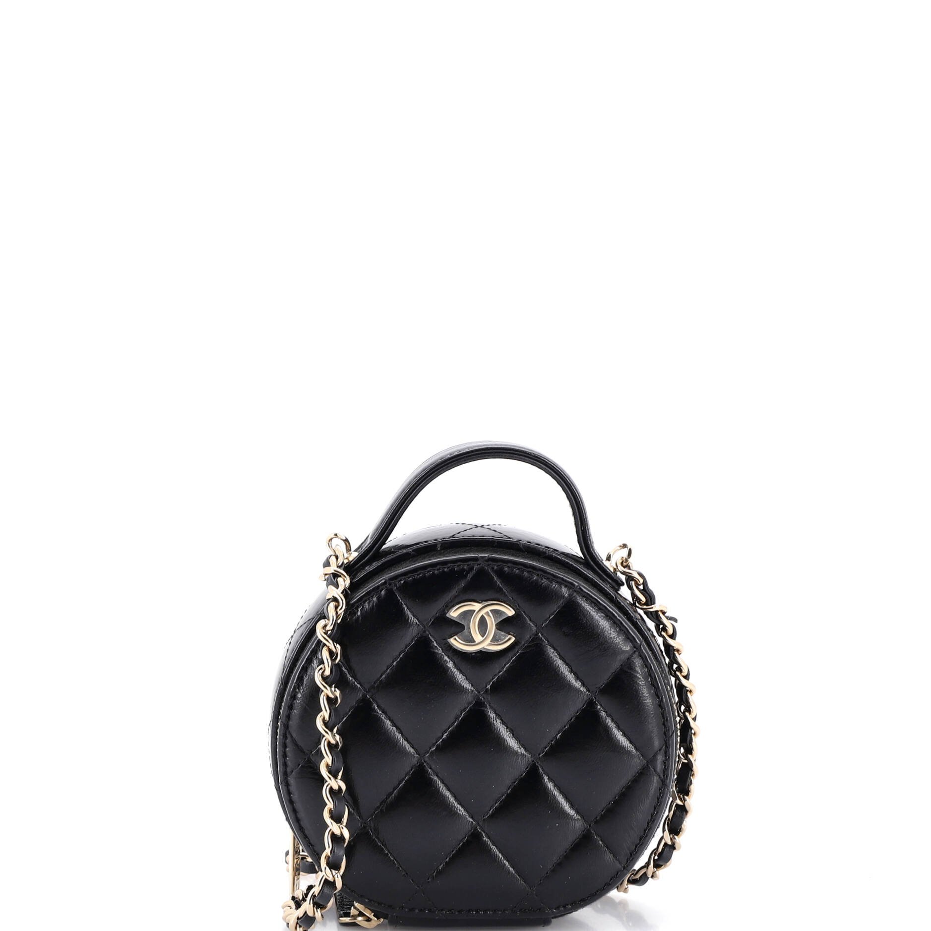 Chanel Handle with Care Round Vanity Case with Chain Quilted Lambskin Small